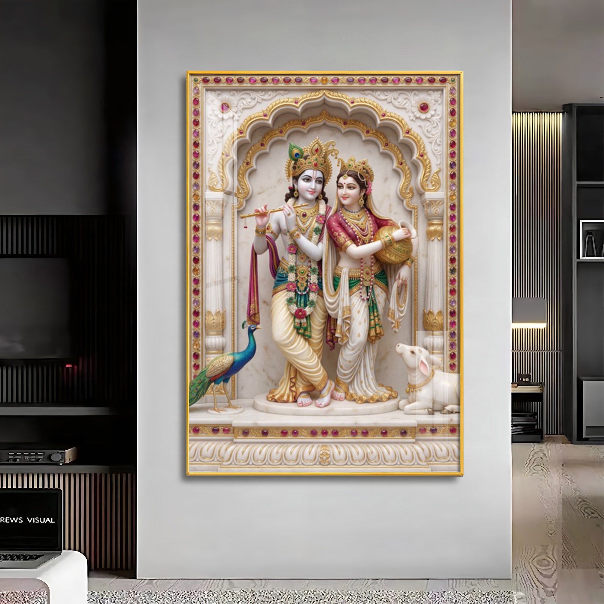 Radha Krishna Aura Premium Acrylic Vertical Wall Art