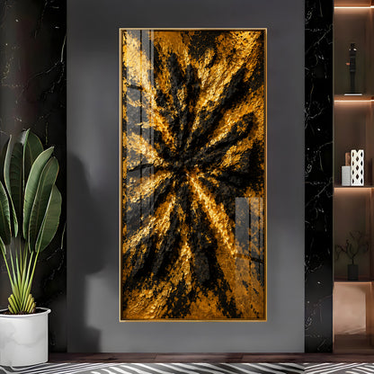 Abstract Textured Black & Gold Burst Premium Acrylic Vertical Wall Art