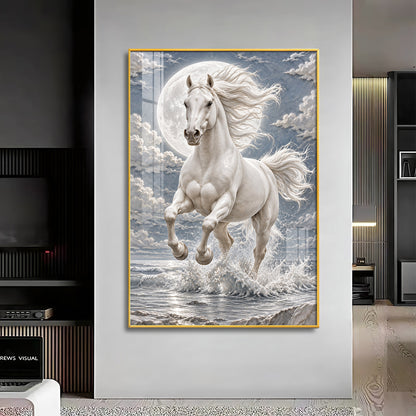 Galloping White Horse Premium Acrylic Vertical Wall Art