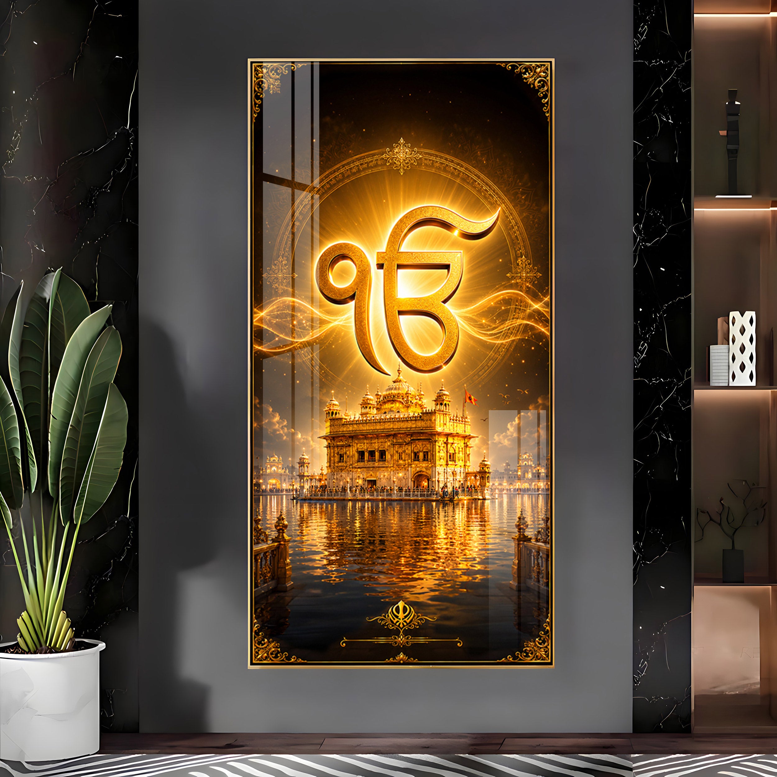 Golden Temple With Ek Onkar Premium Acrylic Vertical Wall Art