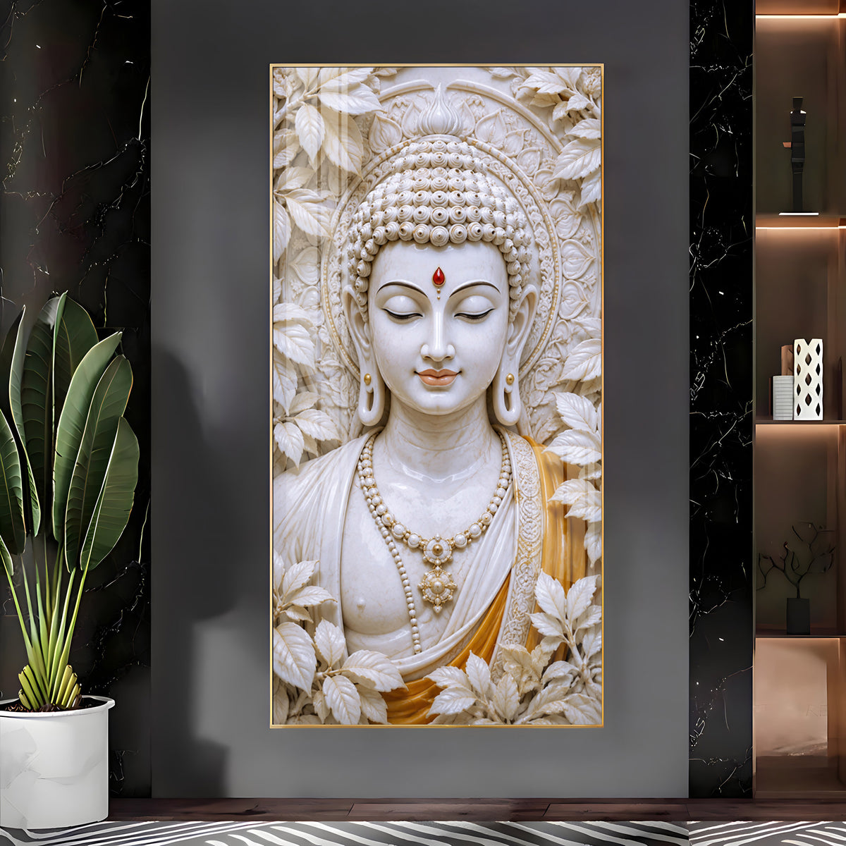 Meditating White Buddha Premium Acrylic Vertical Wall Art