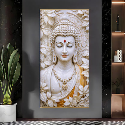 Meditating White Buddha Premium Acrylic Vertical Wall Art