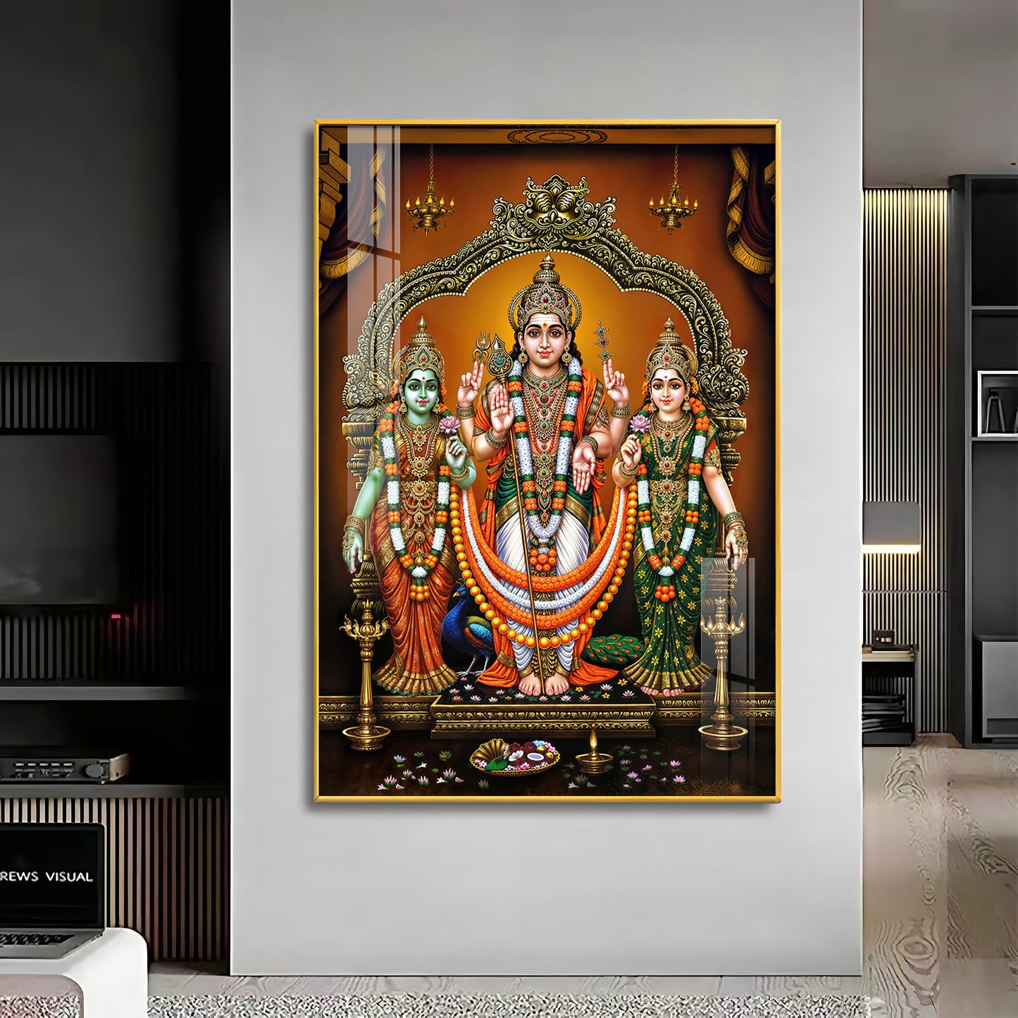 Lord Murugan Valli Deivanai Subramanya Swamy Premium Vertical Acrylic Wall Art