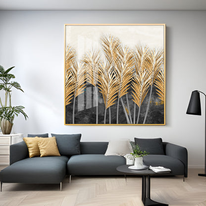 Golden Leafs Plant Premium Acrylic Square Wall Art