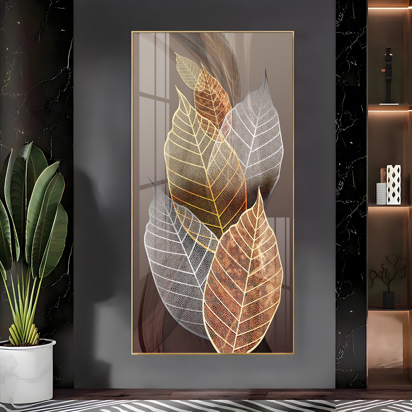 Holiluck Golden Leaf Premium Acrylic Vertical Wall Art