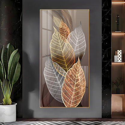 Holiluck Golden Leaf Premium Acrylic Vertical Wall Art
