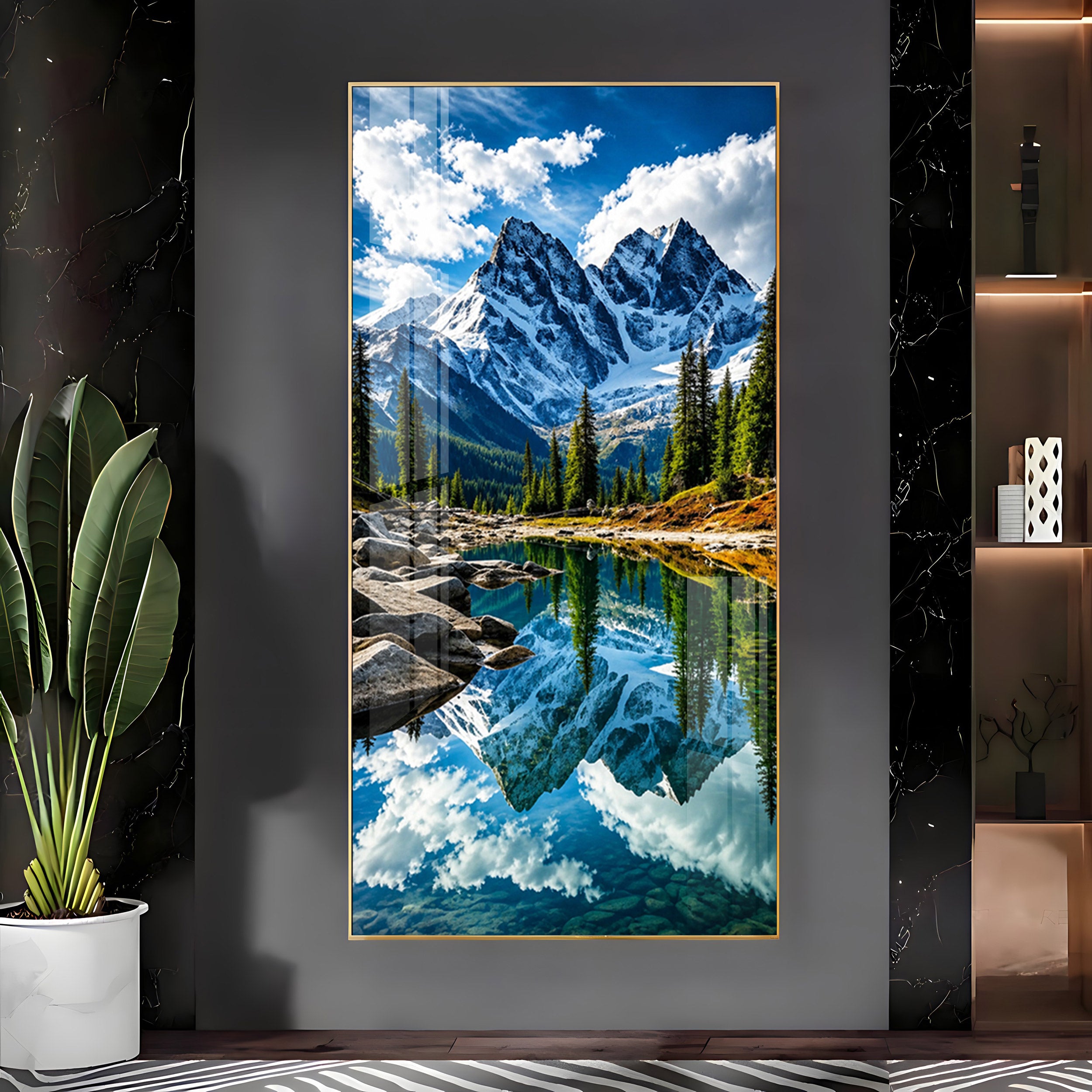 Serene Mountain Lake Premium Acrylic Vertical Wall Art