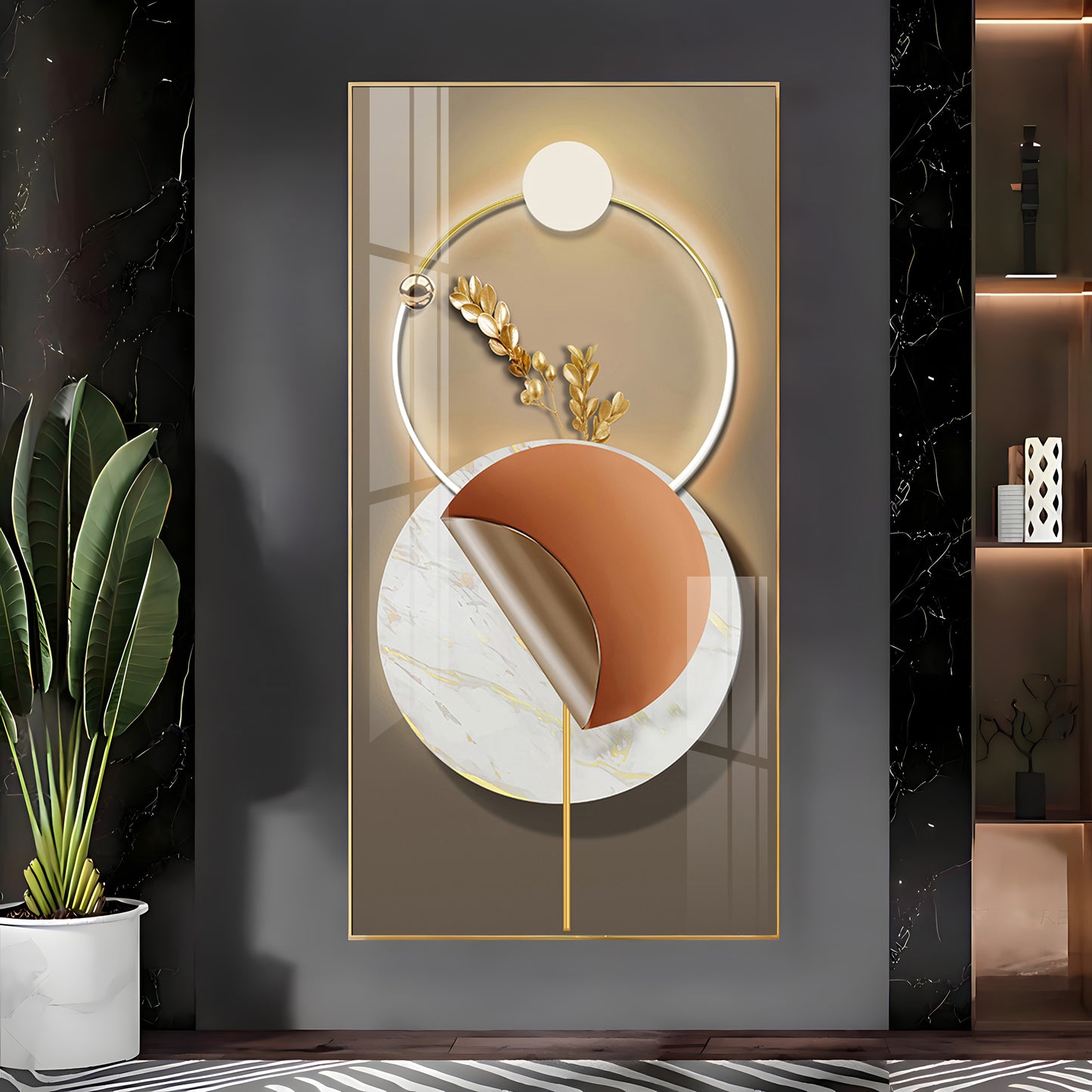 Golden Elegance Premium Acrylic Vertical Wall Art