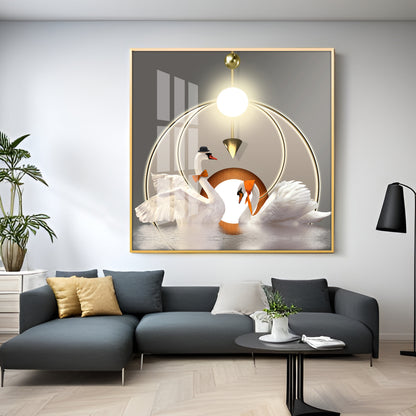 Loving Couple Swan Premium Acrylic Square Wall Art