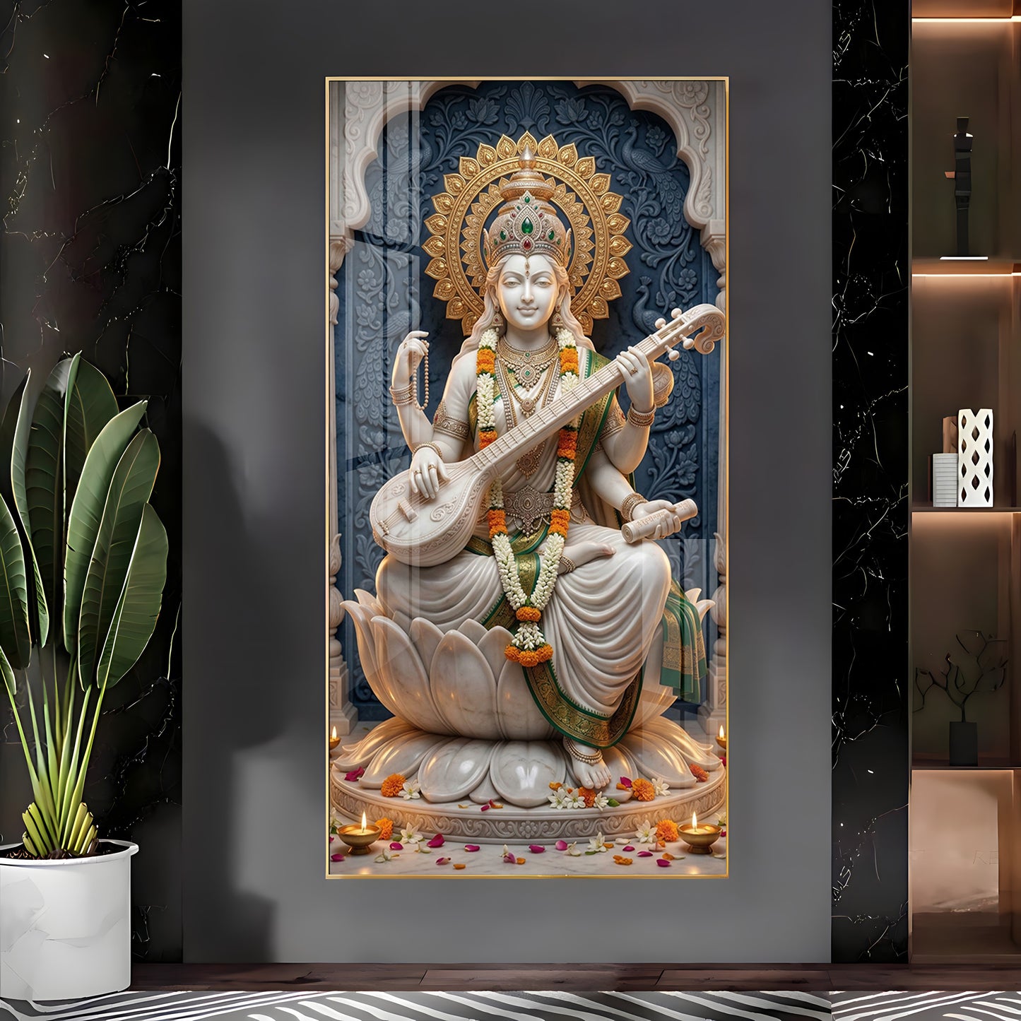 Divine Goddess Maa Saraswati Premium Acrylic Vertical Wall Art