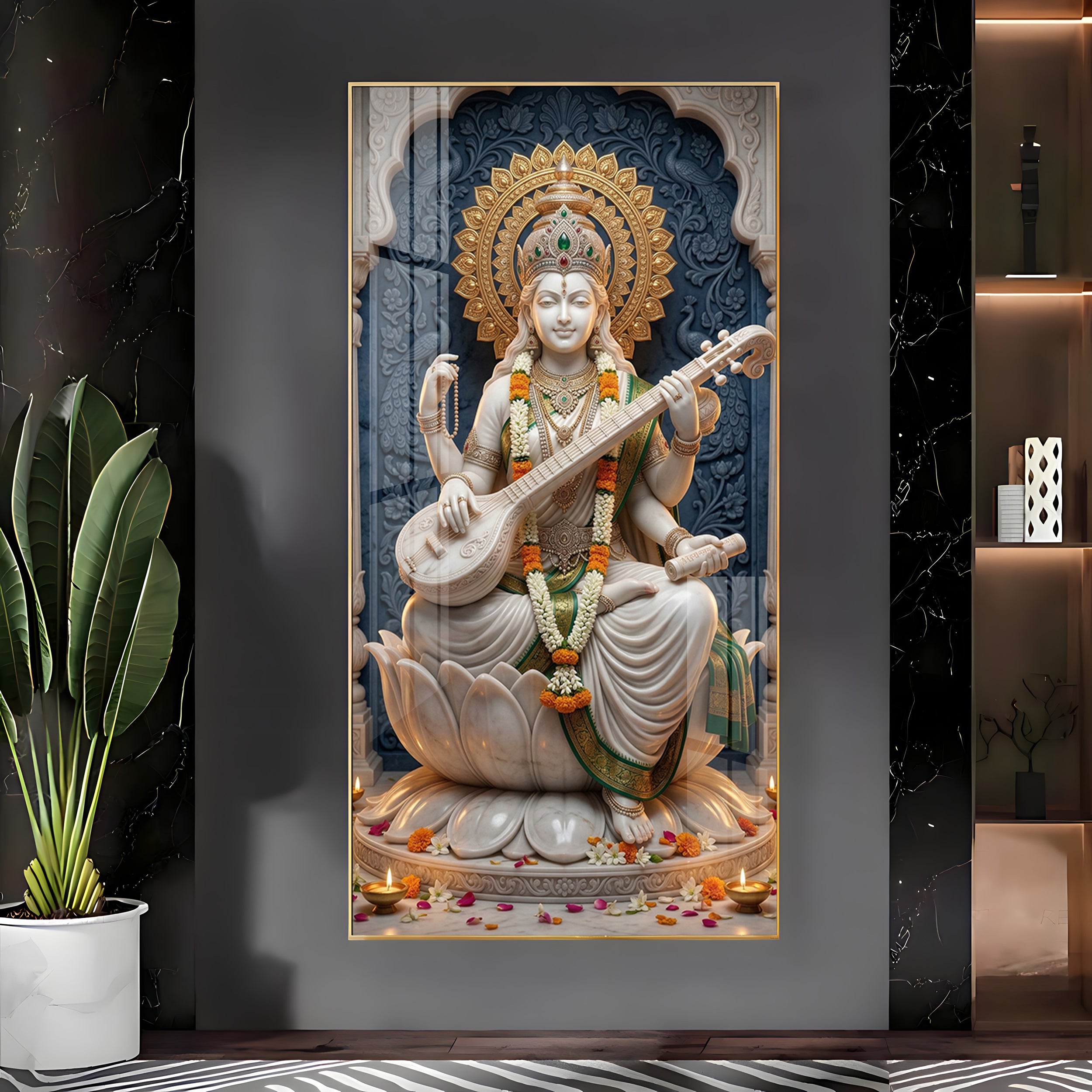 Divine Goddess Maa Saraswati Premium Acrylic Vertical Wall Art