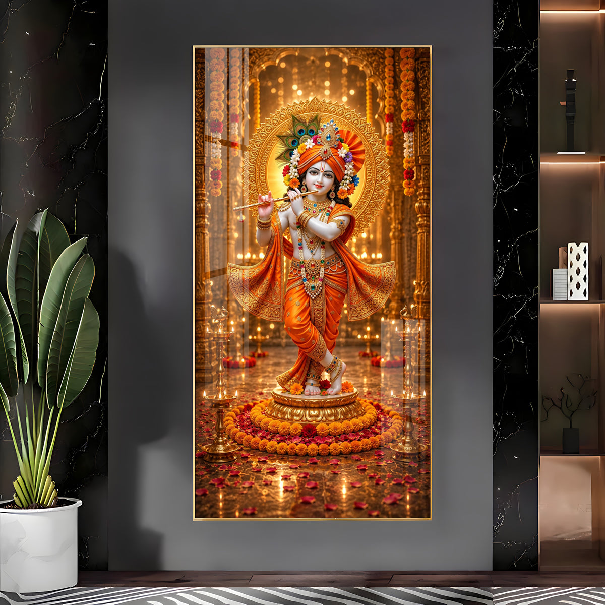 Divine Lord Krishna Playing Flute Premium Acrylic Vertical Wall Art