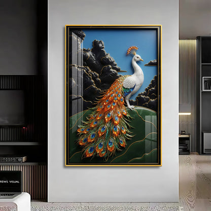White Peacock Premium Acrylic Vertical Wall Art