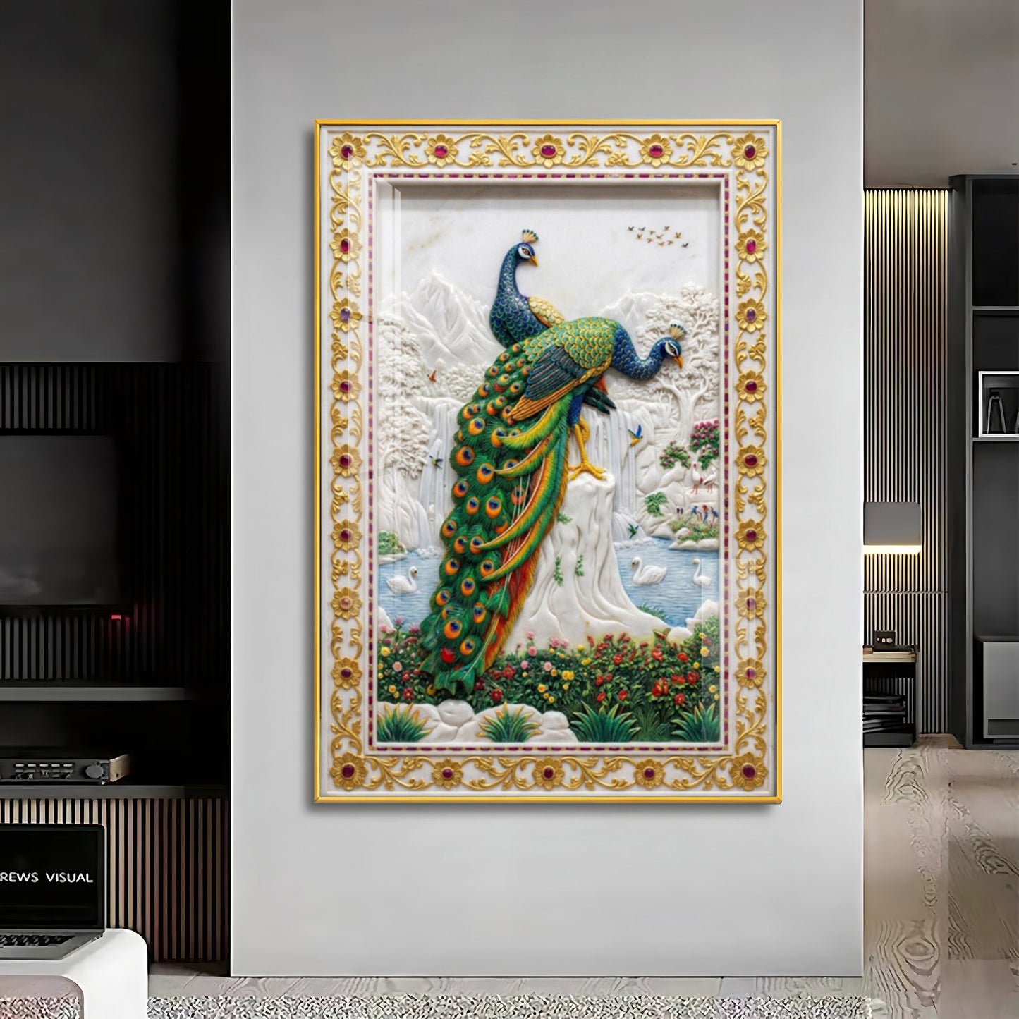 Beautiful Two Peacocks Premium Acrylic Vertical Wall Art