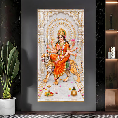 Durga Mata In Orange Attire Premium Acrylic Vertical Wall Art