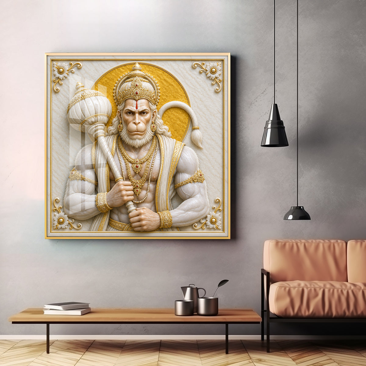 Bajrangbali With Gada Premium Acrylic Square Wall Art