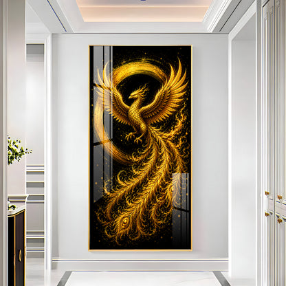 Majestic Golden Phoenix Rising Premium Acrylic Vertical Wall Art
