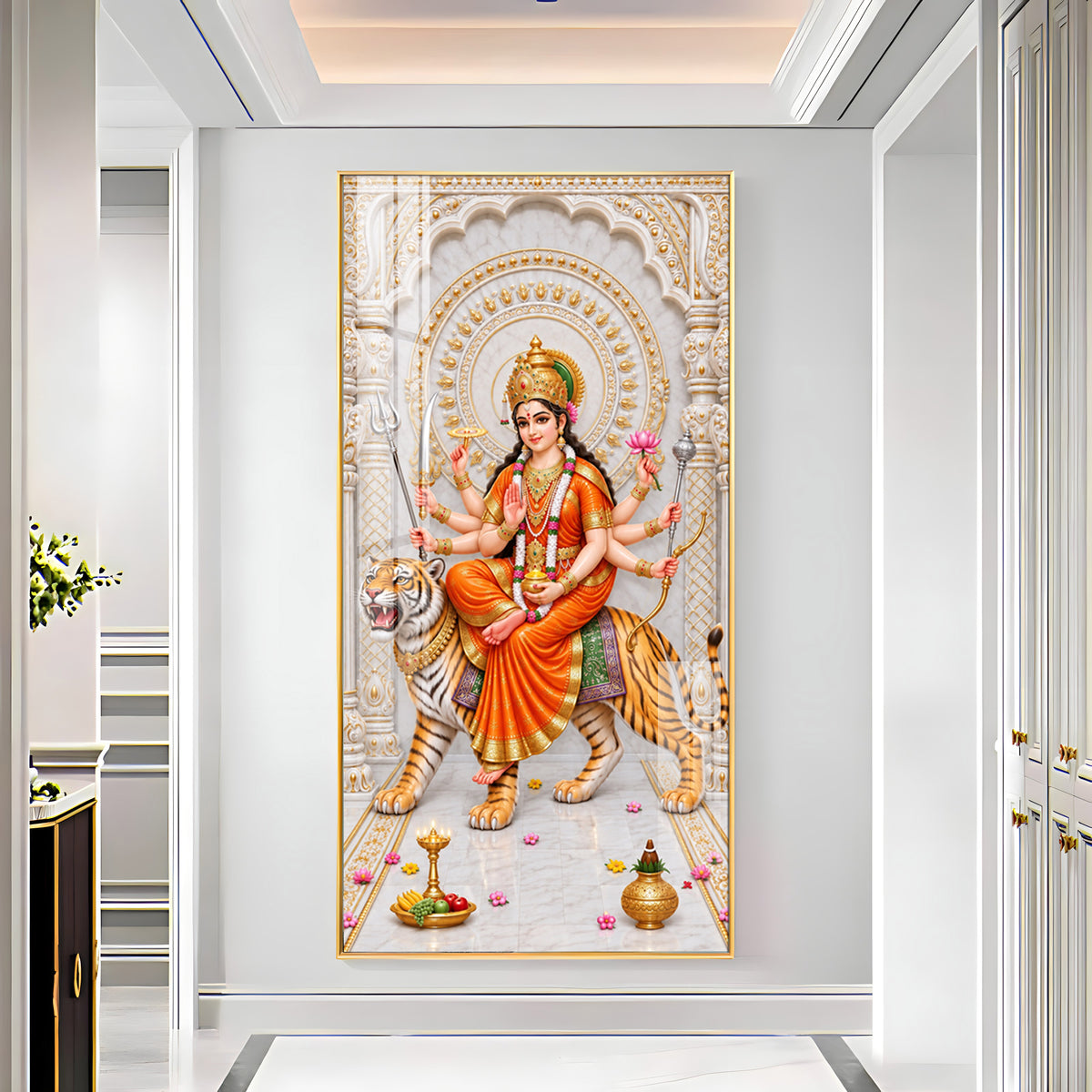 Durga Mata In Orange Attire Premium Acrylic Vertical Wall Art