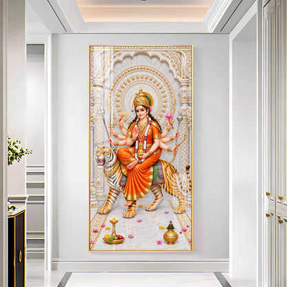 Durga Mata In Orange Attire Premium Acrylic Vertical Wall Art