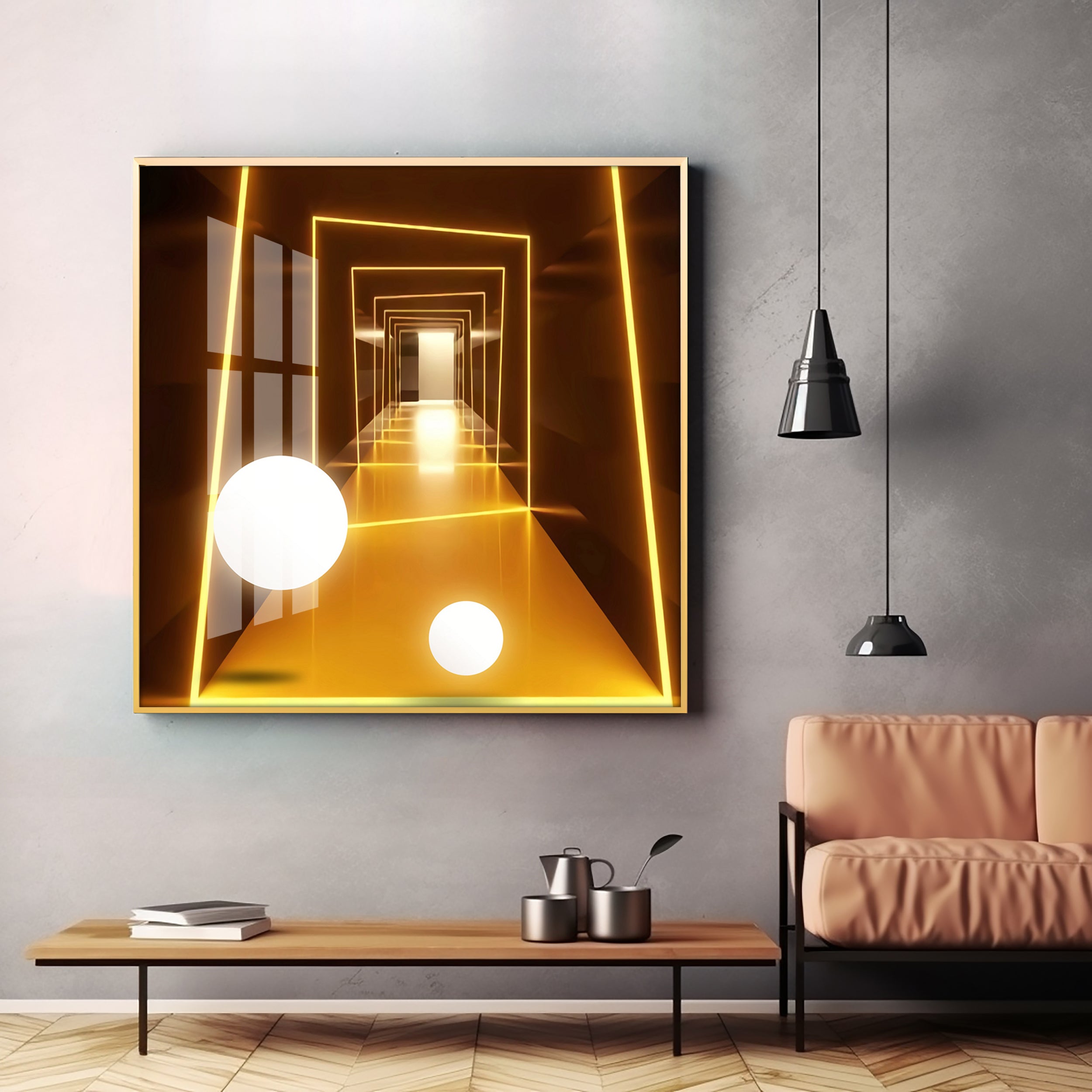 Abstract Dark Hallway Premium Acrylic Square Wall Art