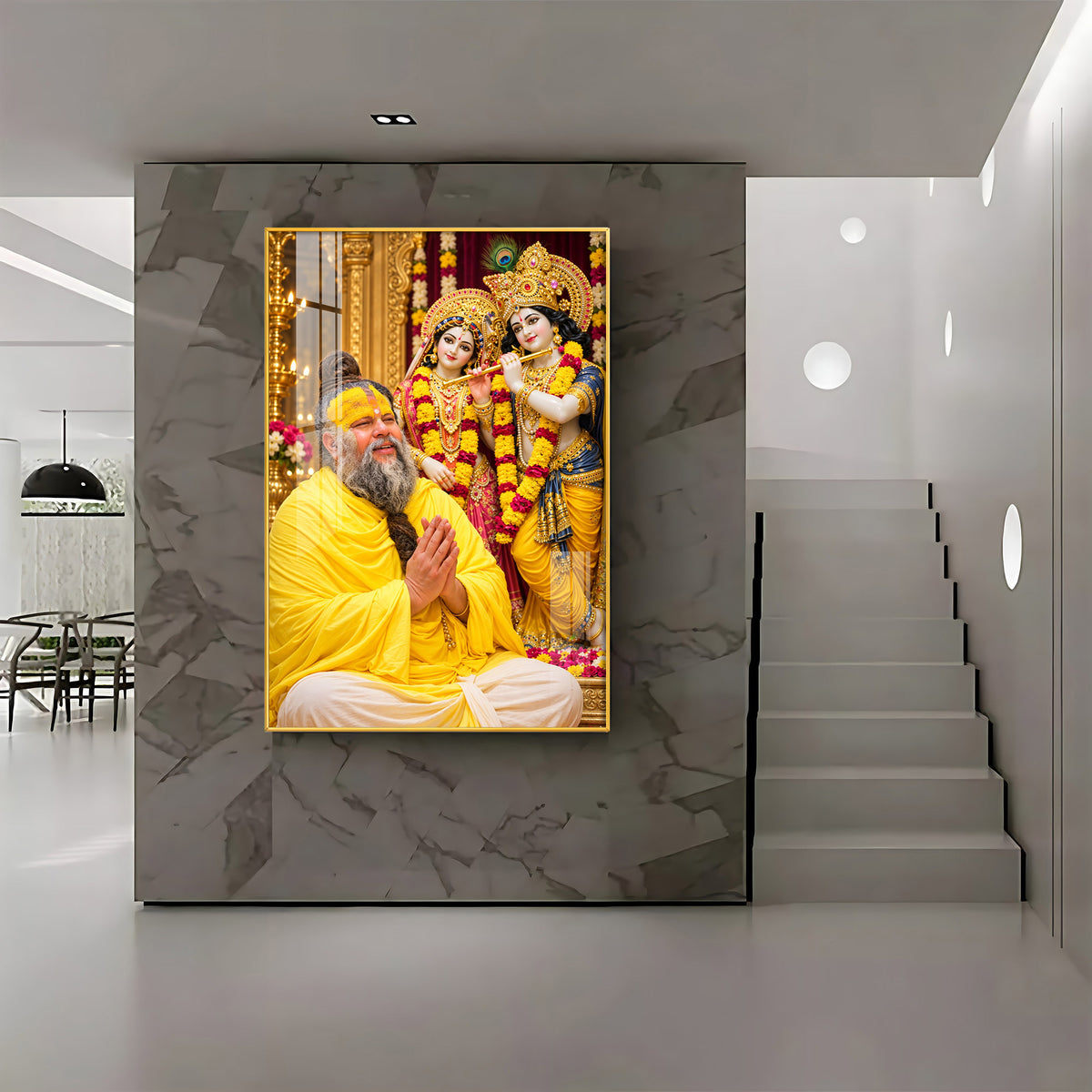 Premanand maharaj With Radhe Krishna Premium Acrylic Vertical Wall Art