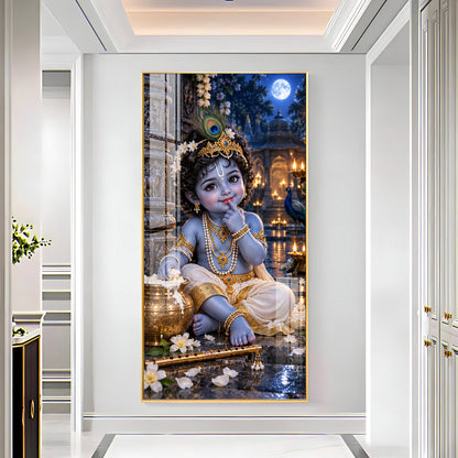 Little Krishna Eating Makhan Premium Acrylic Vertical Wall Art