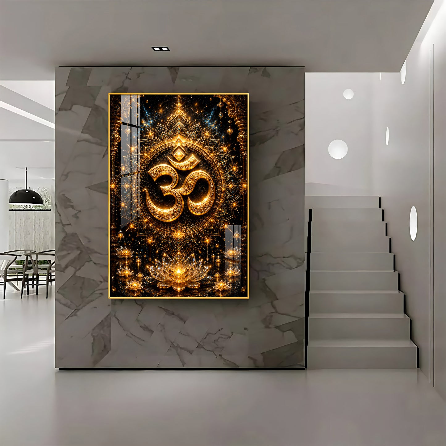 Golden Om Symbol Premium Acrylic Vertical Wall Art