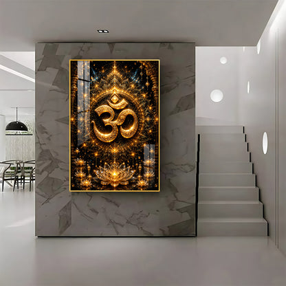 Golden Om Symbol Premium Acrylic Vertical Wall Art
