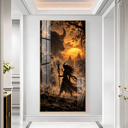 Shiva Walking in Sunset With Nandi Premium Acrylic Vertical Wall Art