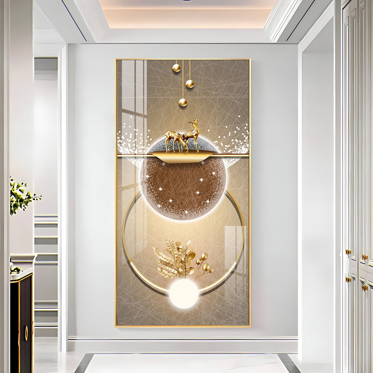 Golden Elegance Hallway Premium Acrylic Vertical Wall Art