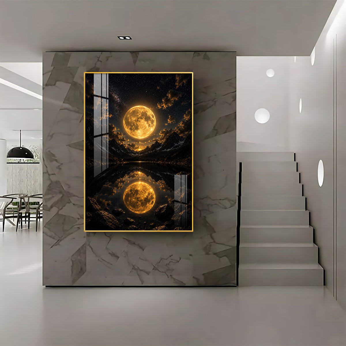 Luminous Supermoon & Mountain Lake Reflection Premium Acrylic Vertical Wall Art