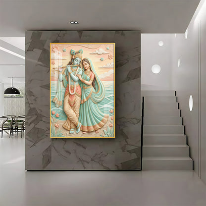 Hindu God Radha Krishna Premium Acrylic Vertical Wall Art