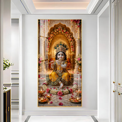 Divine Little Bal Krishna Premium Acrylic Vertical Wall Art