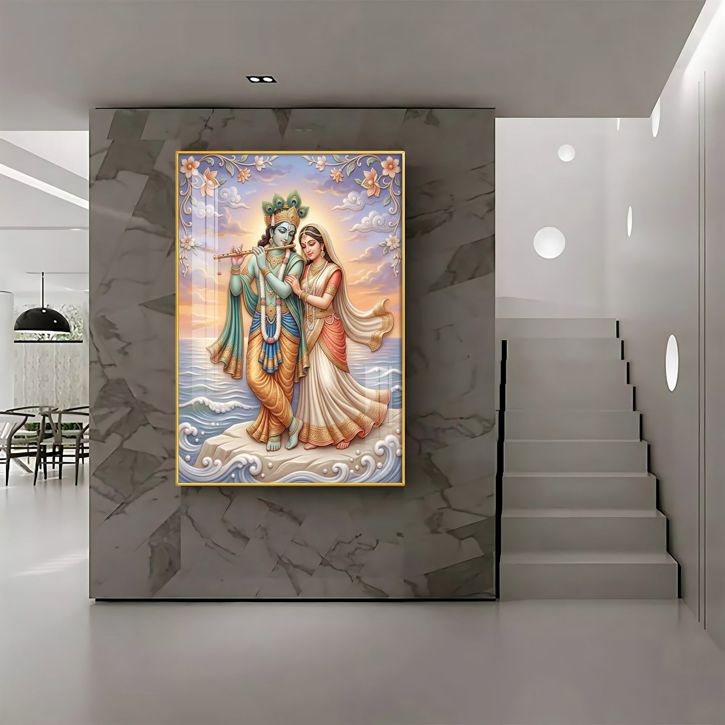 Lord Krishna With Shri Radha Premium Acrylic Vertical Wall Art