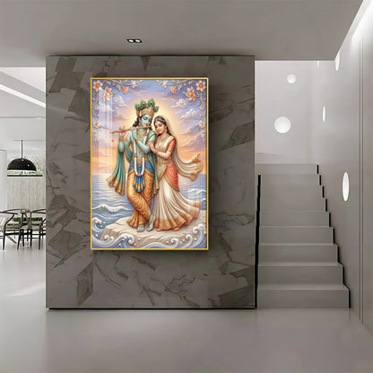 Lord Krishna With Shri Radha Premium Acrylic Vertical Wall Art