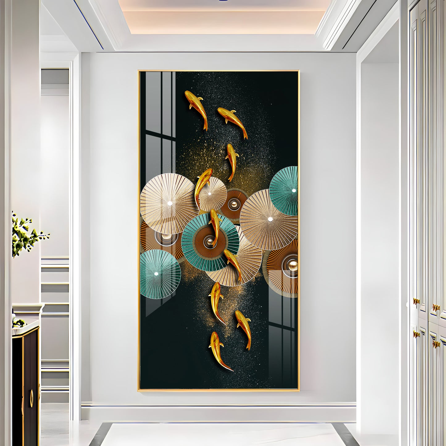 Koi Fish & Fan Designs Premium Acrylic Vertical Wall Art