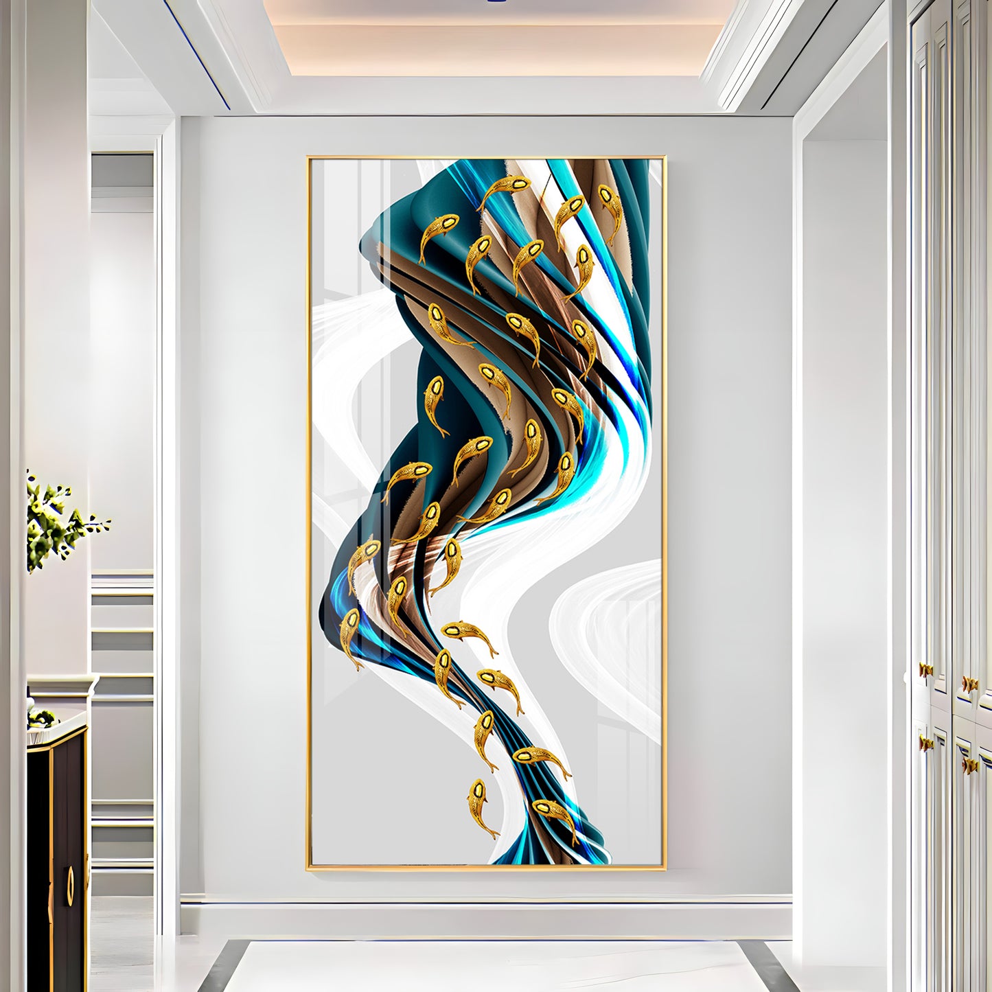Rich Golden Carp School of Fish Premium Acrylic Vertical Wall Art