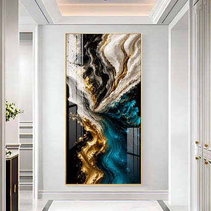 Abstract Fluid Liquid Marble & Gold Splash Premium Acrylic Vertical Wall Art