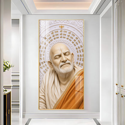 Neem Karoli Baba With Ram Mantra Premium Acrylic Vertical Wall Art