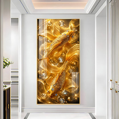 Beautiful Golden Koi Fish Premium Acrylic Vertical Wall Art