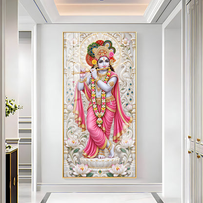 Krishna In Pink Dress Premium Acrylic Vertical Wall Art