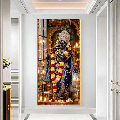 Krishna with Flute in Sanctuary Premium Acrylic Vertical Wall Art