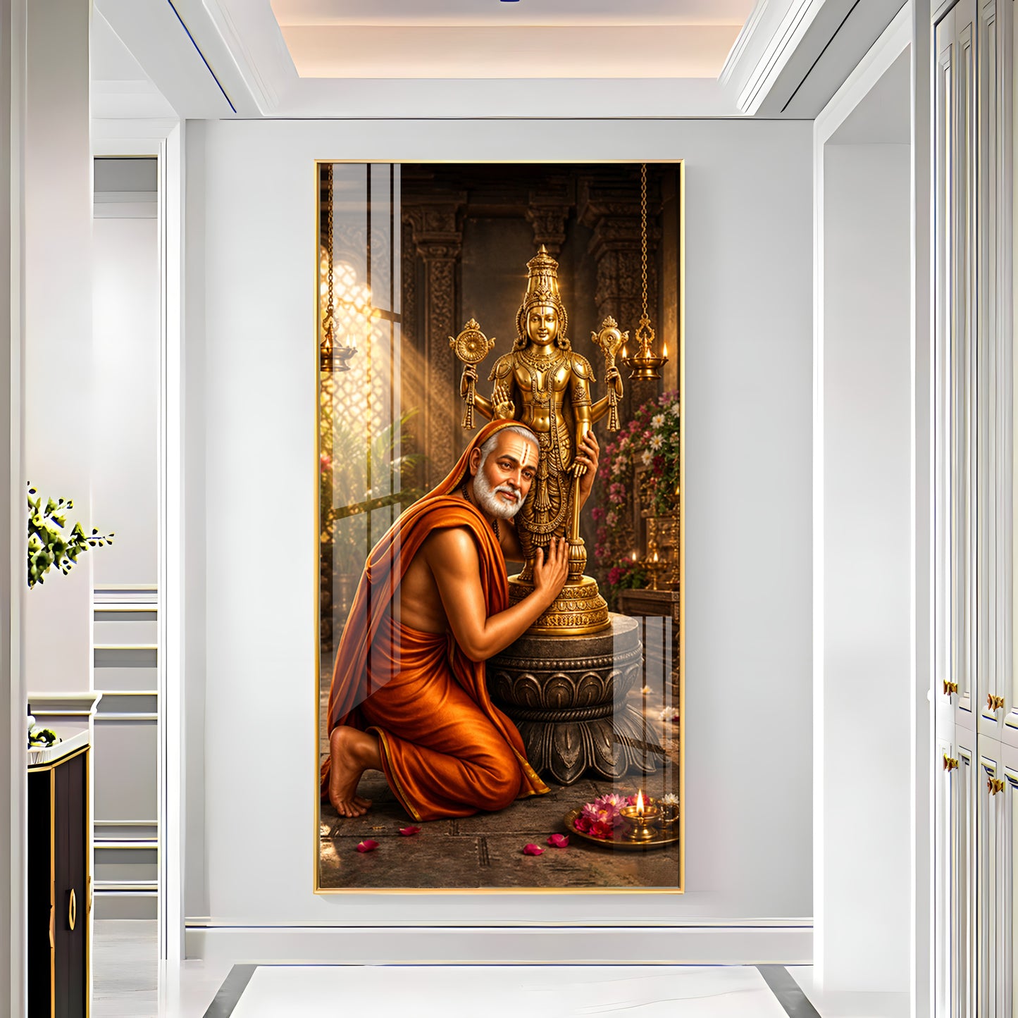 Guru Rayaru With Lord Venkateshwara Premium Acrylic Vertical Wall Art