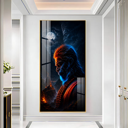 Sacred Rudra Hanuman Moonlit Premium Acrylic Vertical Wall Art