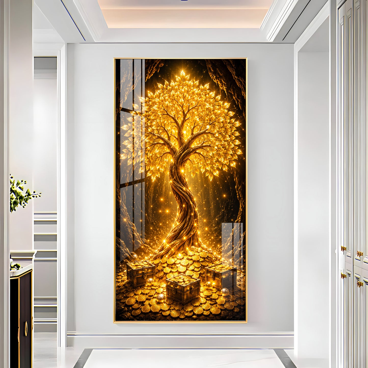 Golden Tree Of Wealth Premium Acrylic Vertical Wall Art