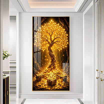 Golden Tree Of Wealth Premium Acrylic Vertical Wall Art