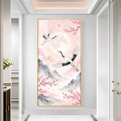 Flying Crane Birds & Cherry Blossom Premium Acrylic Vertical Wall Art