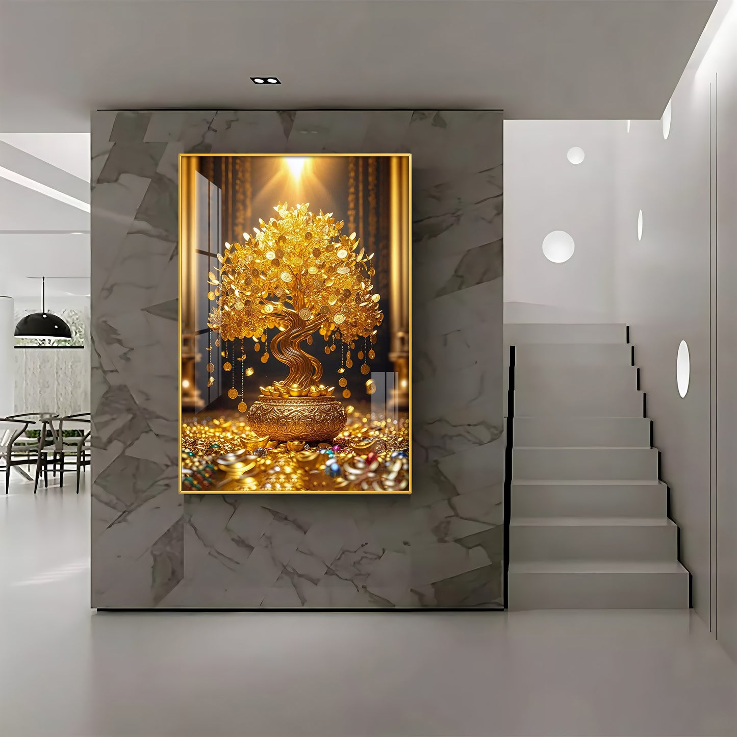 Golden Money Tree Premium Acrylic Vertical Wall Art