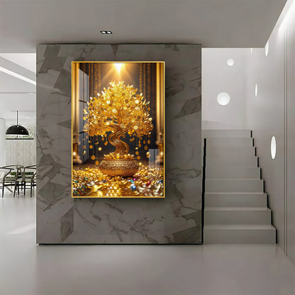 Golden Money Tree Premium Acrylic Vertical Wall Art