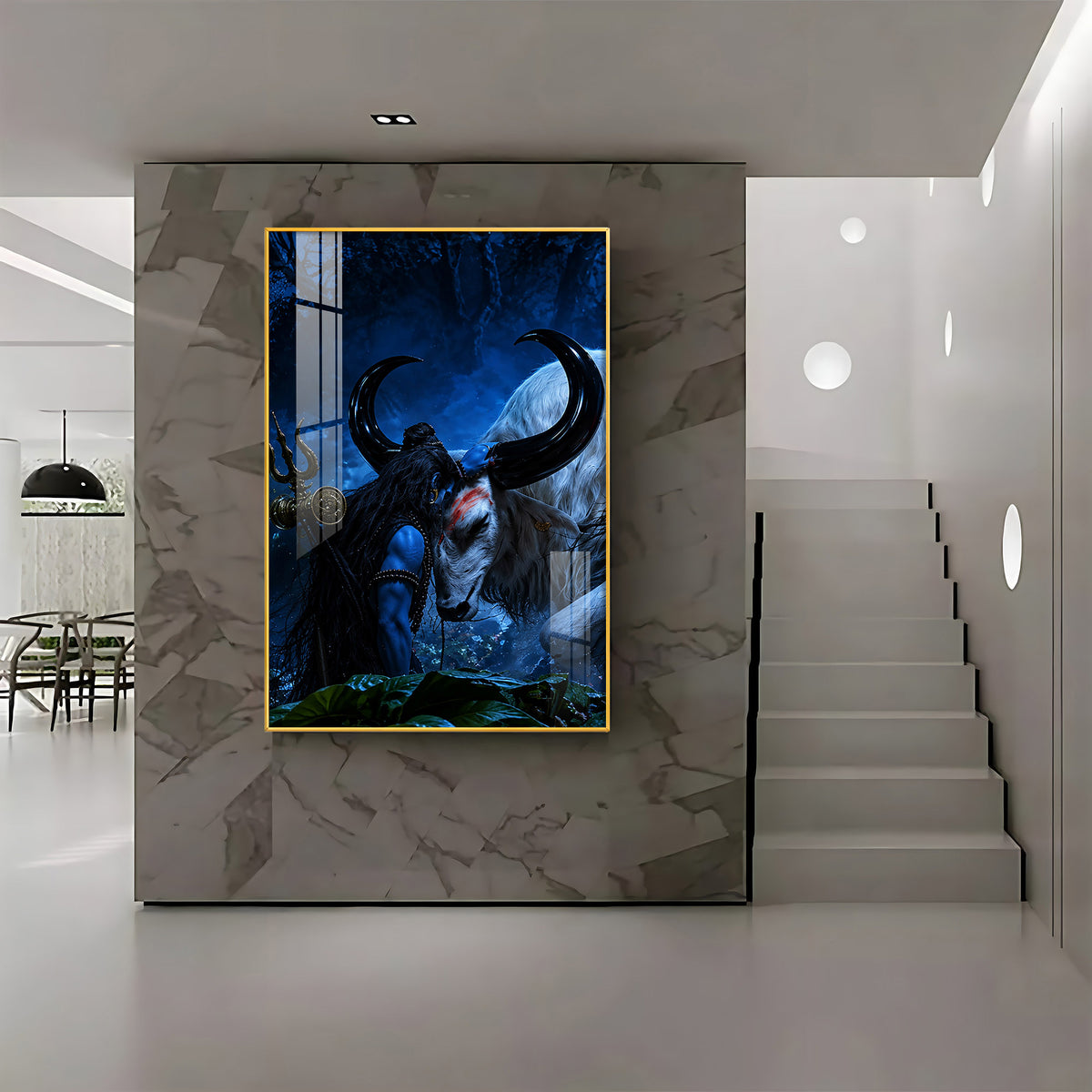 Shiva Embracing Nandi Bull Premium Acrylic Vertical Wall Art